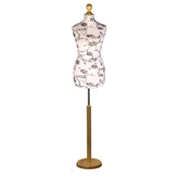 Display Guru Female Uk Size 10/12 Dressmakers Tailors Dummy Mannequin , Black Flower on cream Torso Bust with Light Wood Round Base